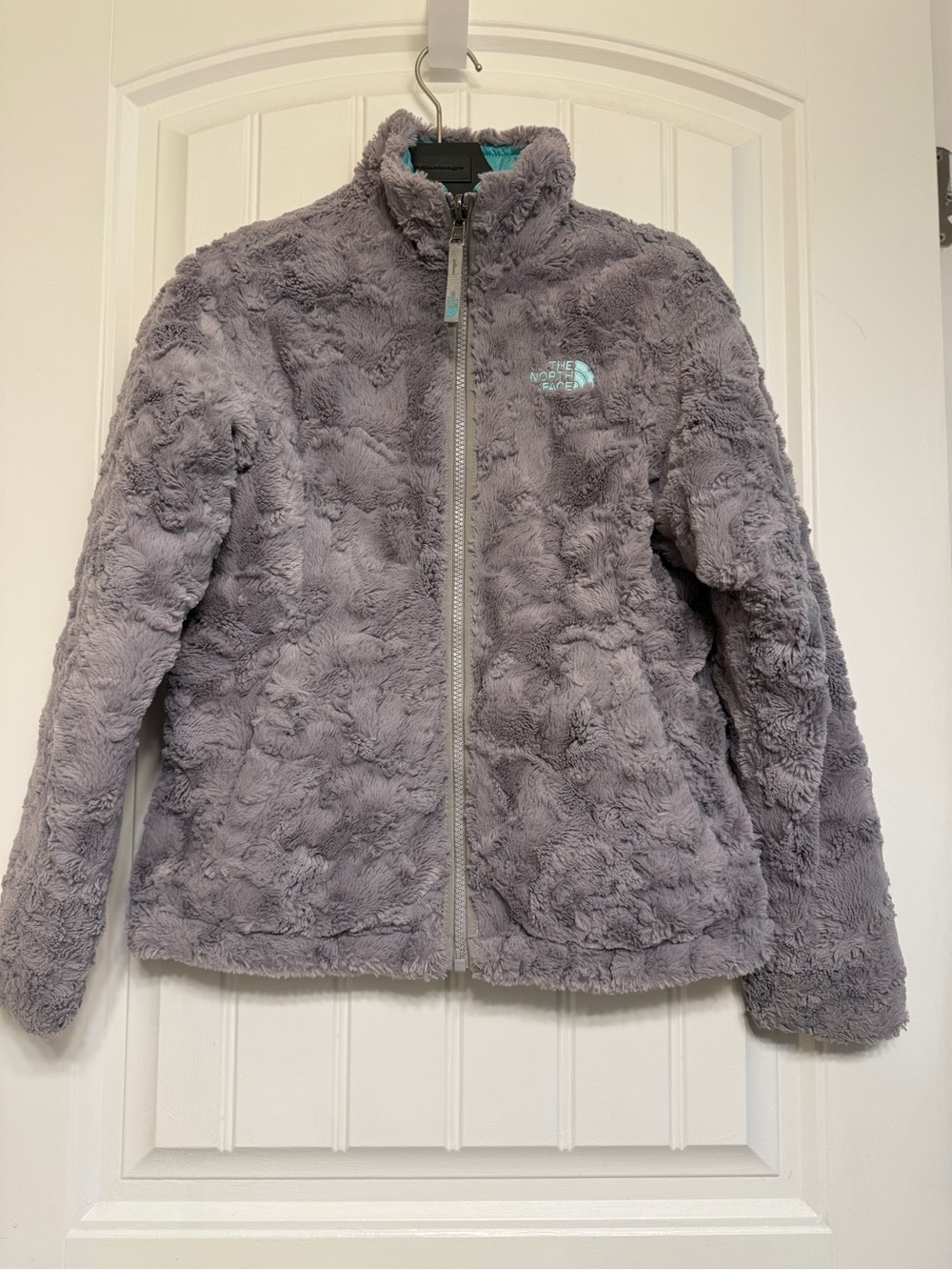 The North Face Reversible Girls' Plush Fleece Jacket in Heather Gray and Teal